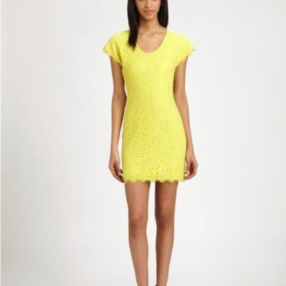 NWT Diane Von Furstenberg Yellow Lace Limoncello Wanda Mini Dress